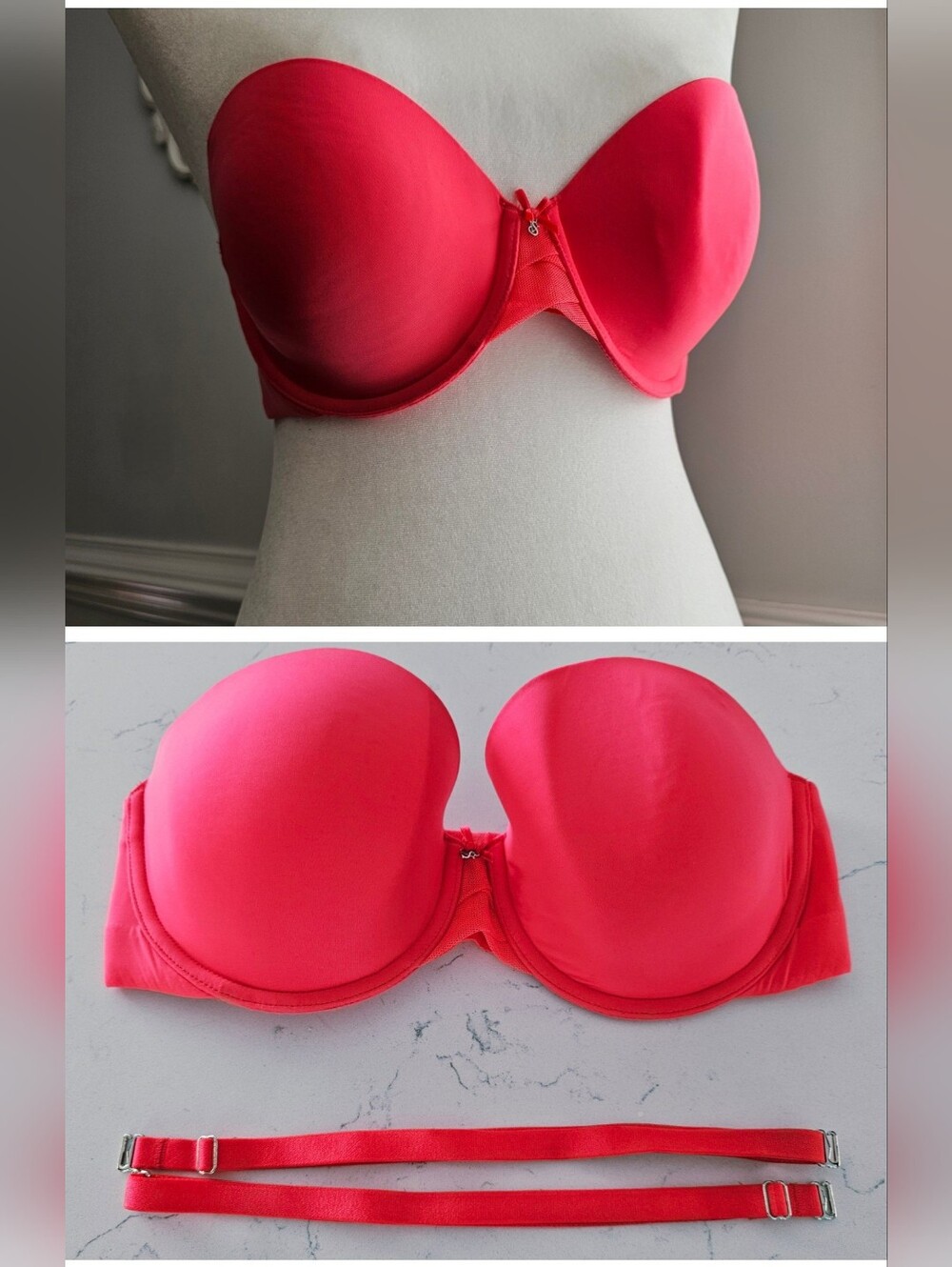 Victoria's Secret Lined Strapless Bra w/ Convertible Straps - 34D, Coral Pink